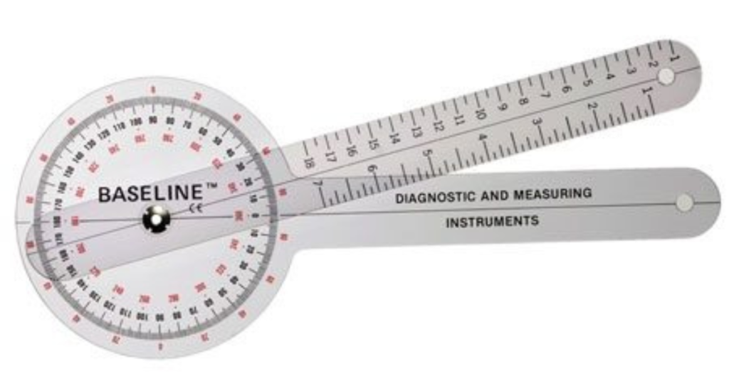 Goniometer, a tool used for measuring range of motion.