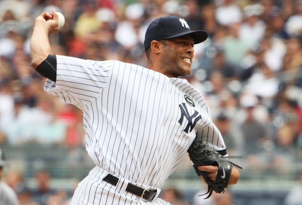 Mariano Rivera pitching during a game for the New York Yankees