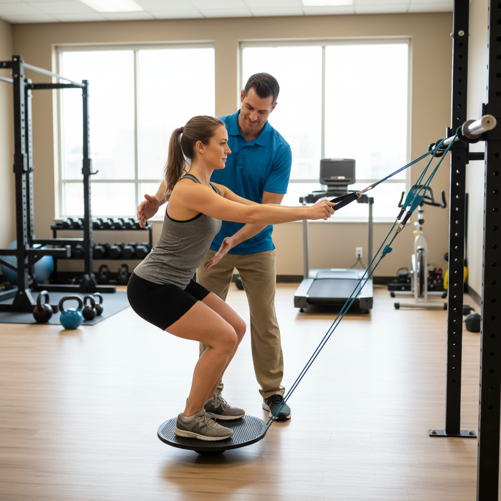 ACL rehabilitation exercises with physical therapist in Pewaukee sports medicine clinic