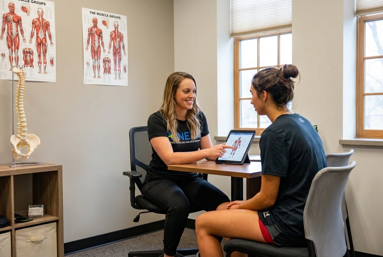 Patient working with a provider at a performance physical therapy clinic in Milwaukee