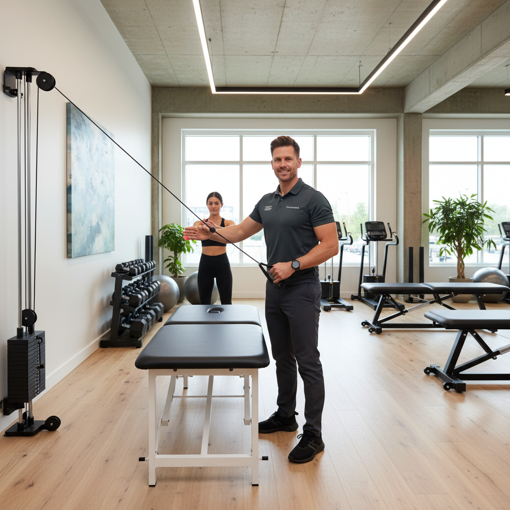 Milwaukee physical therapist conducting performance assessment with athlete to evaluate movement patterns and design personalized treatment plan